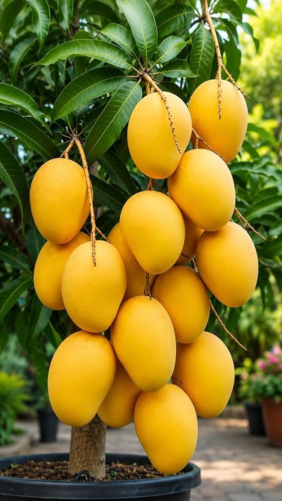 Ripe mangoes on a branch